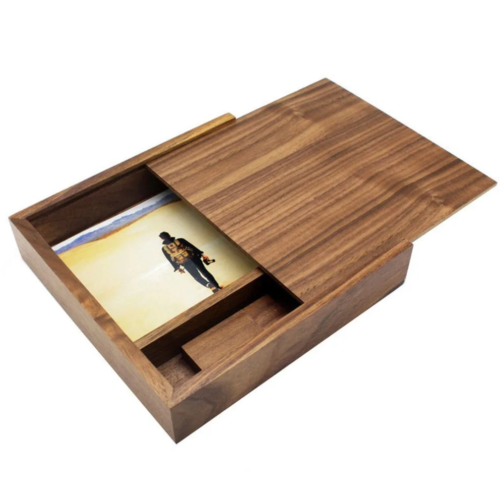 180*180*50mm Fashion Maple/Walnut Wood Photo Unique Album Box Creative Collection Box DIY Wedding Memory Dropship