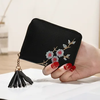

Wallet Women Purses Fashion Trend Solid Color Flower Fringed Leather Card Wallet 6 Colors Multicolor wallet women leather