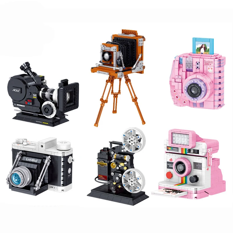 

Retro Camera Building Block MOC Creative Polaroid Pink Film Digital Camera Model DIY Bricks Toys For Children Gifts