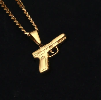 

Europe Explosion Mode Hip Hop Unique Men's Ice Cube Zircon Personality Pistol Gold Pendant Necklace Exaggeration Jewelry Gift