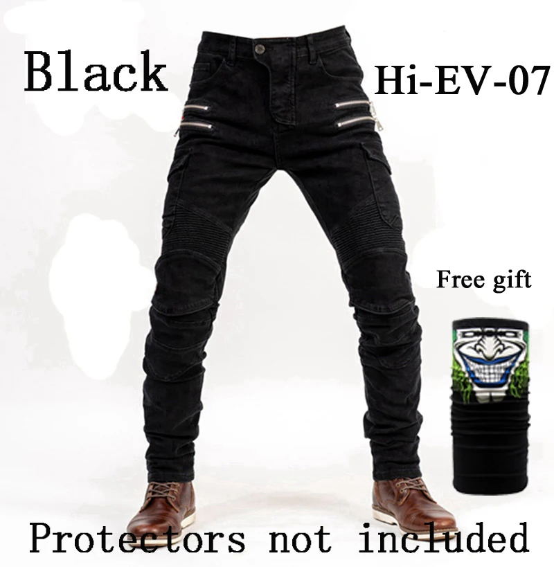 Hi-07, новинка, штаны с карманами на молнии, мотоциклетные штаны, мужские мото джинсы, защитные туристические мотоциклетные брюки, штаны для мотокросса - Цвет: Hi-07 all Black - O