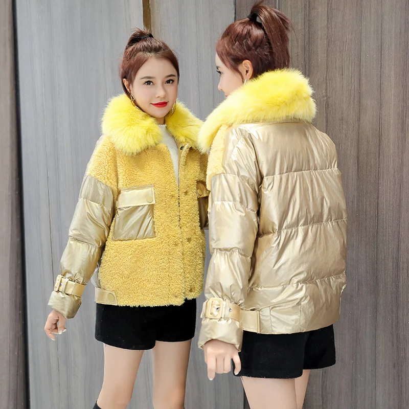 

2019 New Style Winter Lambs Wool Joint Cotton-padded Clothes Women's Fur Loose-Fit Large Fur Collar Hooded Cotton-padded Jacket