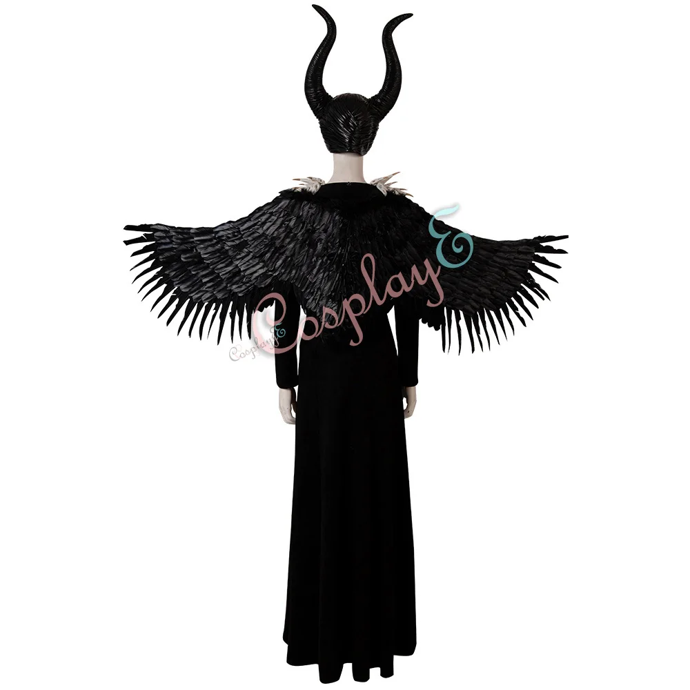Злая ведьма костюм малифисенты Косплей малефисент с головной убор Черное длинное платье