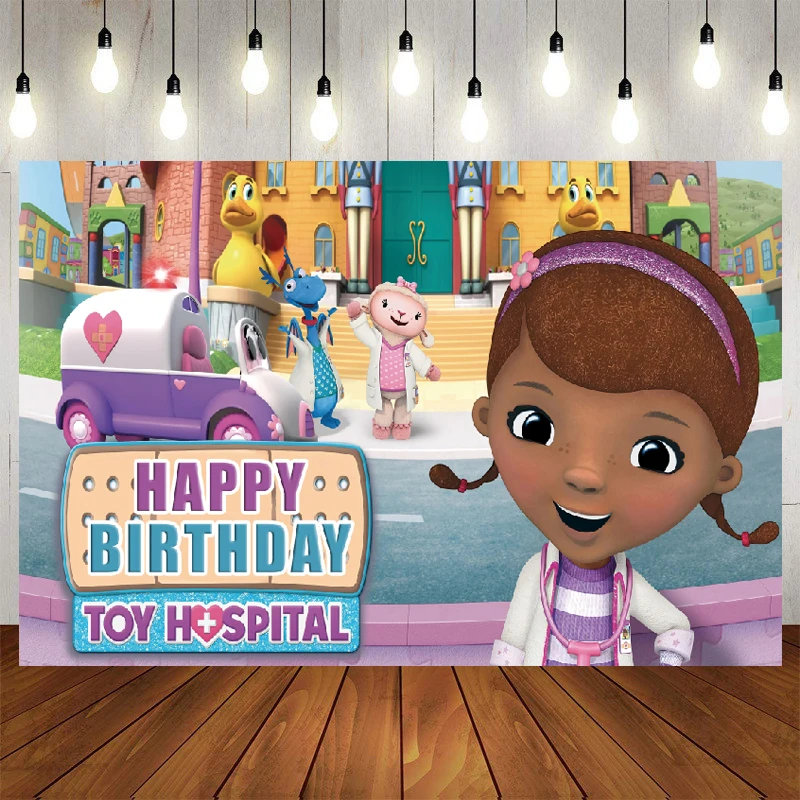 Doc Mcstuffins Backdrop Pink Flower Cloud Newborn Baby Shower Girl 1st Birthday Party Vinyl Photography Background Photophone | Дом и сад