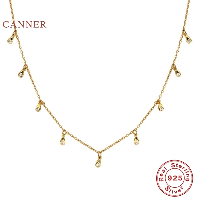 

CANNER INS Mini Water Drop 925 Sterling Silver Necklace For Women 2020 Gold 18k Jewelry Chain Choker Necklace Bijoux Collar