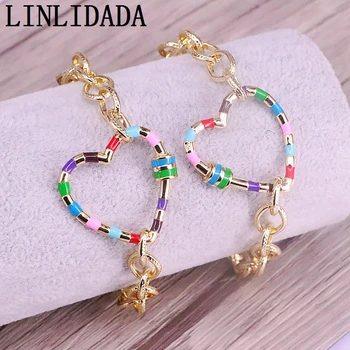 

5Pcs New design Gold Plating bracelet,colorful enamel heart screw clasp component,popular rosary chain bracelet