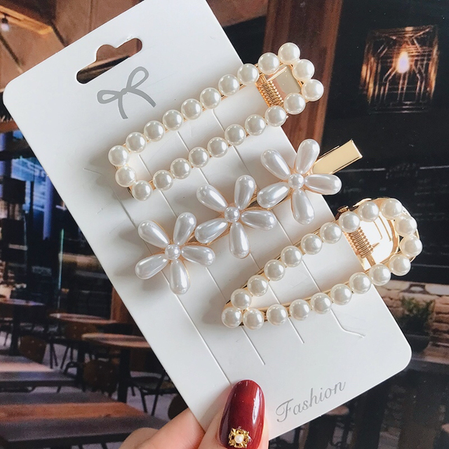 Pearl Barrettes Beaded Geometric Women Hair Clip Hairgrips Hair Accessories Girls Jewelry Fashion Hair Pins