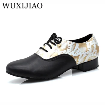 

WUXIJIAO New style men's Latin dance shoes modern men's dance hall tango dance shoes sports shoes jazz blue gold PU dance shoes