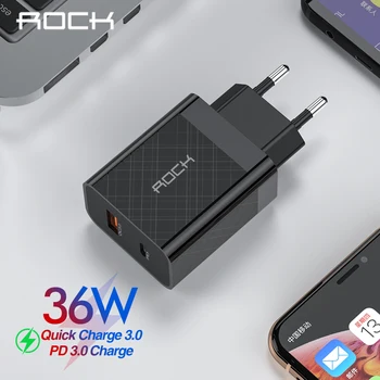 

ROCK Quick Charge 4.0 36W QC PD 3.0 Phone Charger for Samsung S10 9 Fast Charging for Xiaomi iPhone Mobile Phone USB Charger