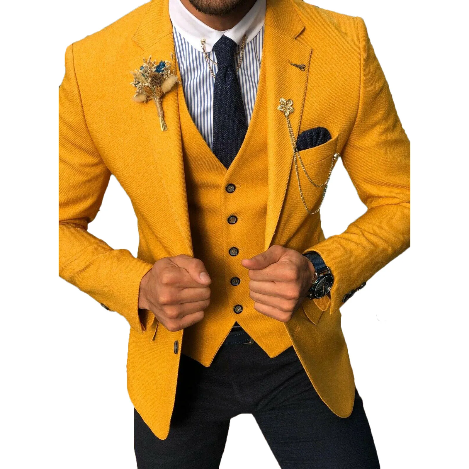 

Жёлтые красивые смокинги для жениха на одной пуговице с воротником с вырезом, мужские костюмы для свадьбы, выпускного, ужина, офиса, Блейзер, 3 шт., куртка + жилет + брюки