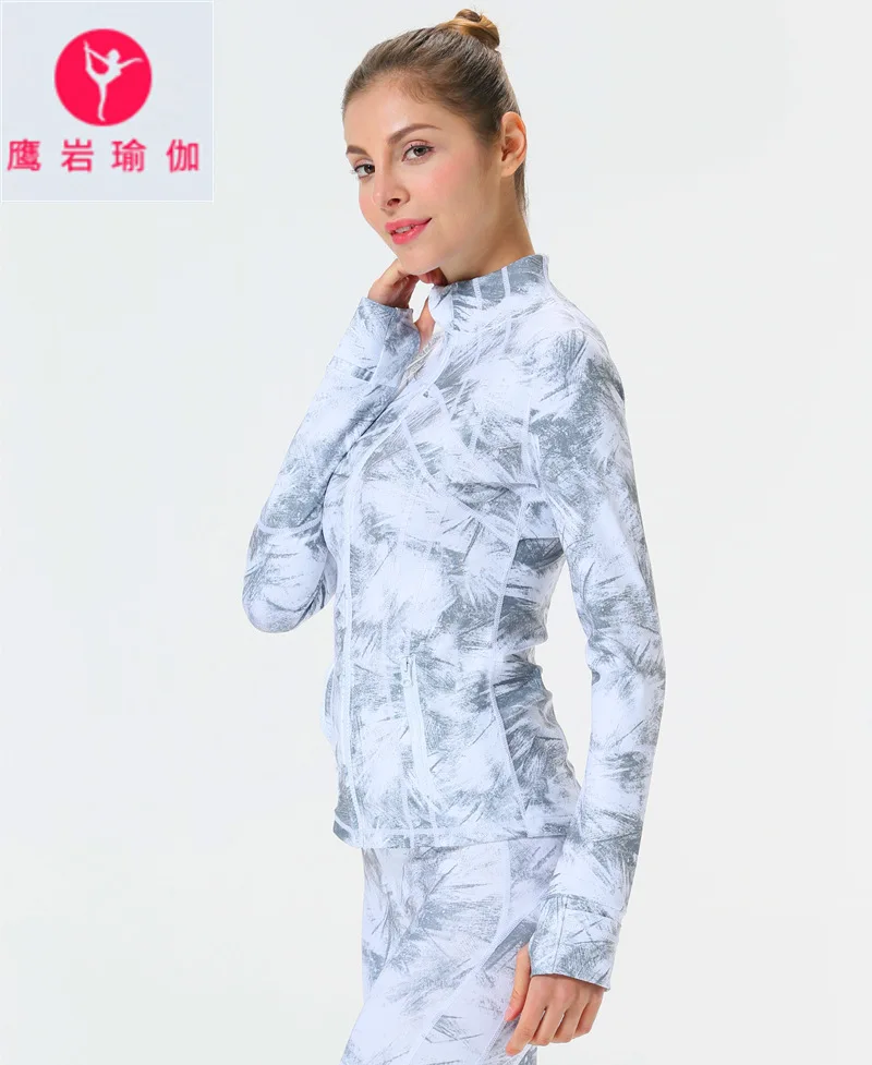 

Yoga Jacket Women's Tight-Fit Printed Yoga Suit Wicking Breathable Zipper Stand Collar Sports Running Fitness Suit Dancing Dress