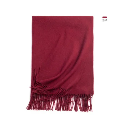 Толстые теплые шарфы из чистой шерсти для женщин, зимние женские палантины из пашмины, шарф, одноцветное одеяло, макси длинная шаль, шарф, 200 - Цвет: Wine