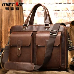 European and American Retro Men's Handbag Genuine Leather Large Capacity 15-Inch Single Shoulder Business Computer Bag 7010