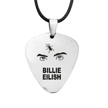 

Billie Eilish Necklace Guitar Pick Leather Necklace Stainless Steel Pendant Fans Gifts