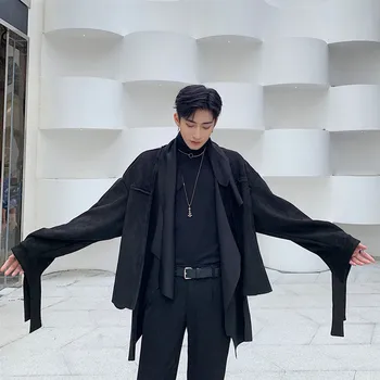 

Male Women Streetwear Hip Hop Punk Fashion Casual Outerwear Cardigan Cloak Men Loose Irregular Suede Jacket Coat