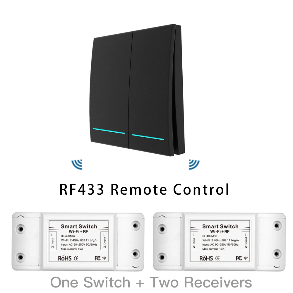 RF433Mhz+ Wifi беспроводной пульт дистанционного управления смарт-переключатель, настенный панельный передатчик, приложение Smart Life/Tuya, работает с Alexa Google Home - Цвет: Black Kit 2