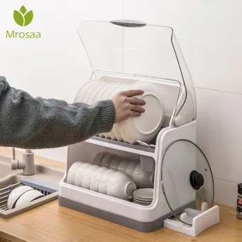 

2 Layers Table Plastic Dish Rack Kitchen Storage Holder Drainer Bowl Tableware Dish Drying Rack Home Cupboard Organizer with lid