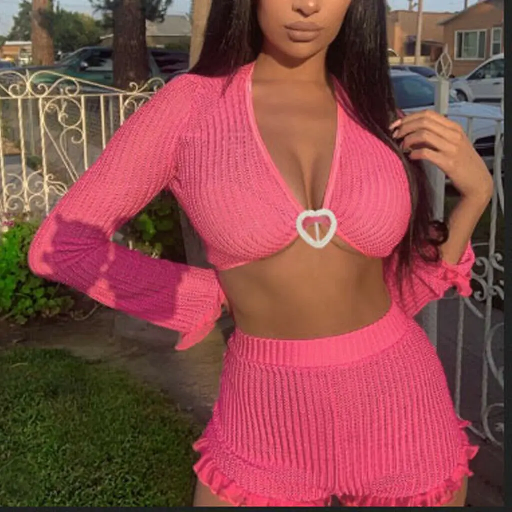 Модный новый популярный женский комплект одежды из 2 предметов трикотажный с