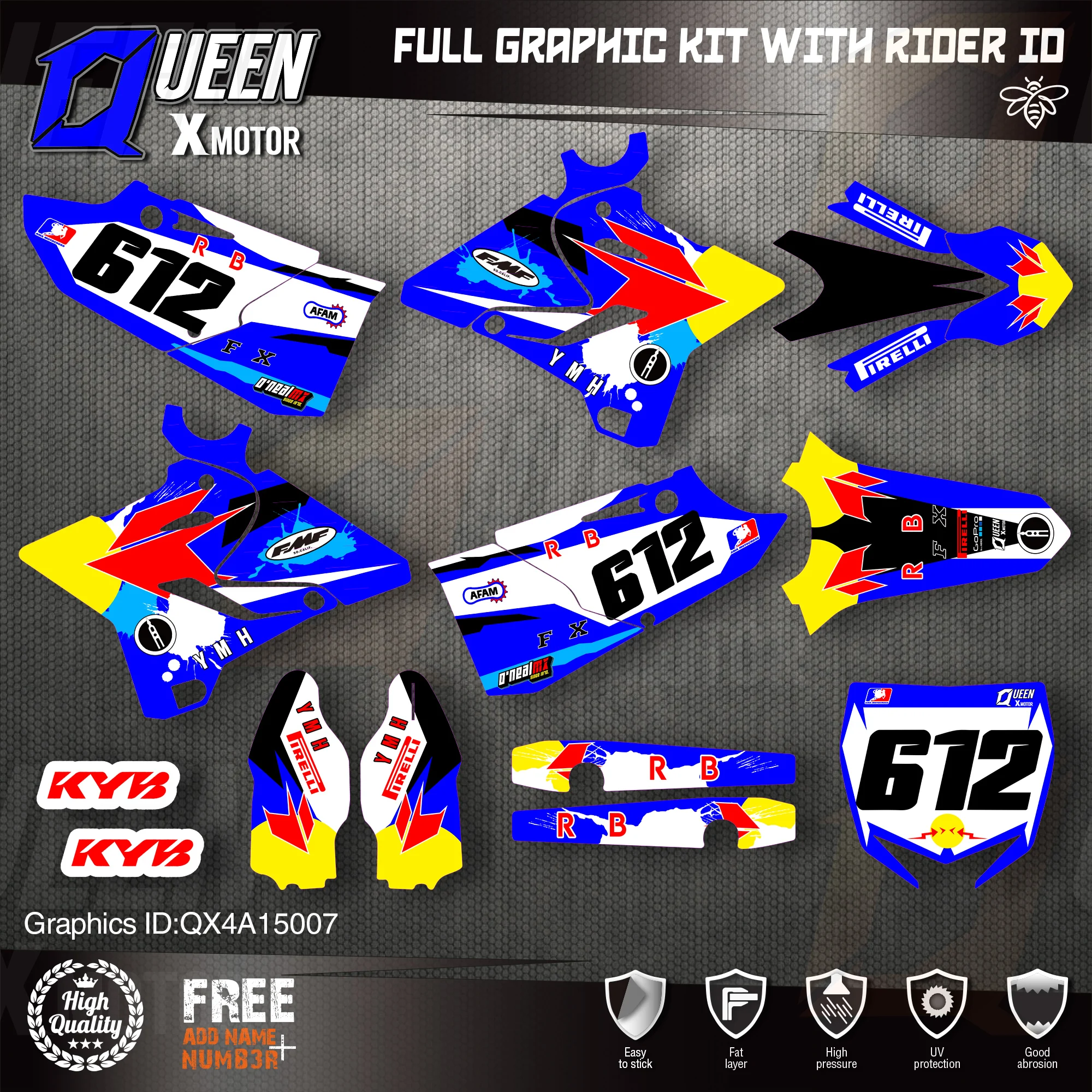 

QUEEN X MOTOR Custom Team Graphics Backgrounds Decals 3M Stickers Kit For YAMAHA 2015 2016 2017 2018 2019 YZ125-250 007
