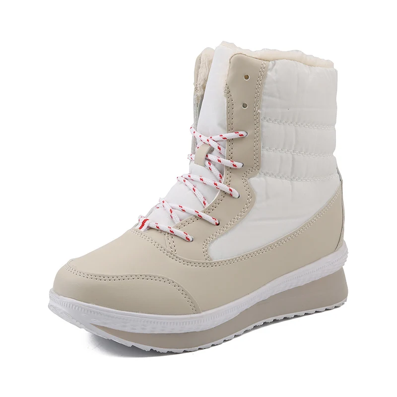 BeigeBoots1 Прямая поставка; зимние сапоги; женская зимняя обувь; сапоги до середины икры; женские теплые зимние сапоги из водонепроницаемого плюша; botas mujer - Цвет: BeigeBoots1
