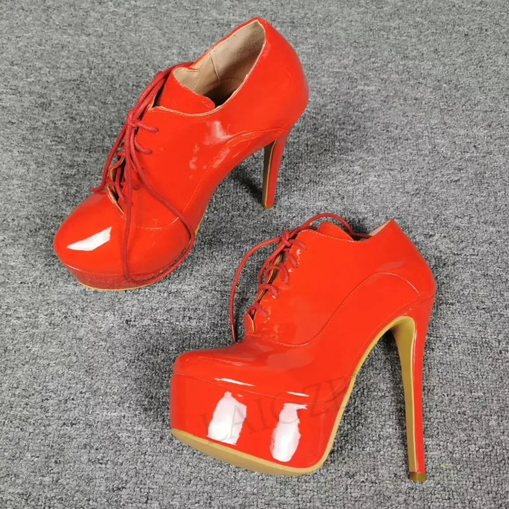 LAIGZEM Botines Mujer; женские ботинки на платформе; короткие ботильоны на высоком каблуке-шпильке со шнуровкой; женская обувь; большие размеры 50, 51, 52