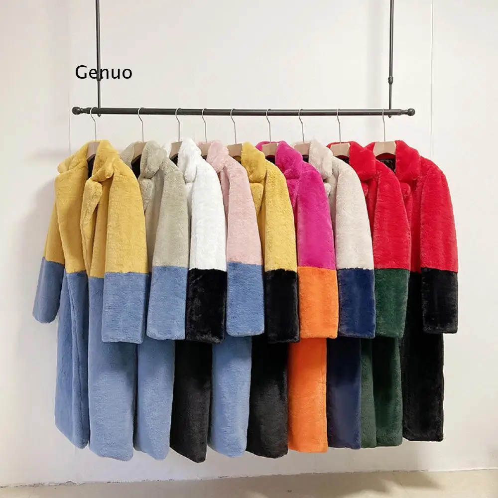 

Пальто женское из искусственного меха, зимнее, теплое, с отложным воротником