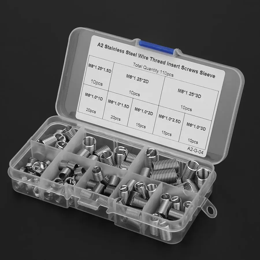 110Pcs M6 M8 Stainless Steel Threaded Insert Repair Kit