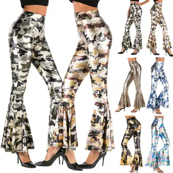 

Women Fashion Camouflage High Waist Bell-Bottoms Print Skinny Casual Trousers