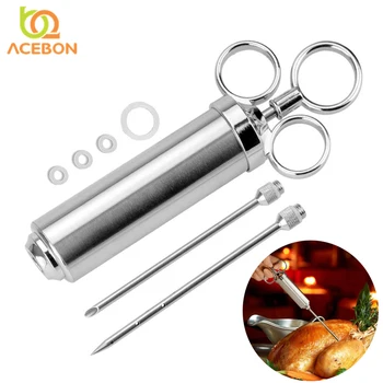 

ACEBON Stainless Steel BBQ Seasoning Meat Syringe Marinade Injector Kit Food Flavor Sharp Injection Gun with 2 Needles