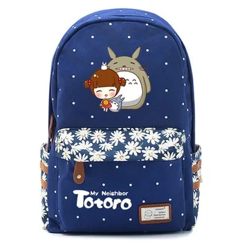 

2020 New Totoro Lovely Cute Cat Canvas Girls Bag Flowers Wave Point Rucksacks Backpack Travel Shoulder Bag Bookbag Women