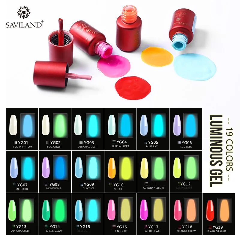 

Saviland Glow In The Dark Nail Art Glitter Gel Varnish Luminous Neon Gel Nail Polish Summer Series Soak Off UV Gel Varnishes