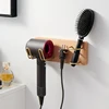 Amgoth Walnut Wood Hair Dryer Holder Organized Rack Wall Mounted Hair Straightener Stand Bathroom  Accessories Set Home 4
