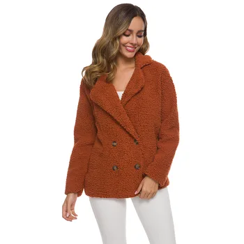 

Woman Windbreaker Jacket Fluffy Faux Fur Coat Female Fashion Plus Size Red Jacket Plush Coat Double Breasted Loose 3xl 4xl 5xl