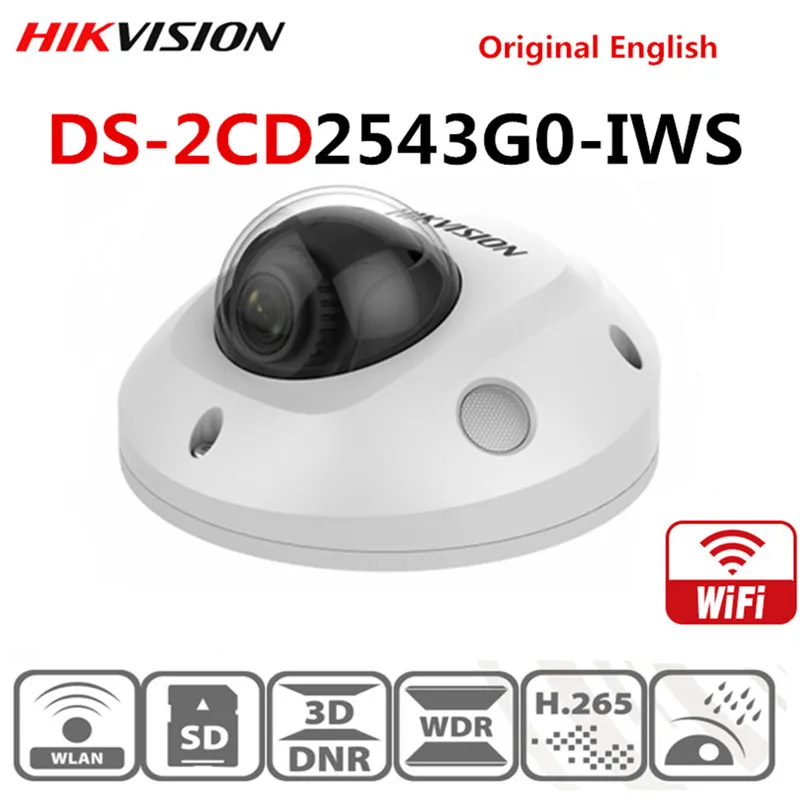 Tanie Hikvision nadzoru wideo kamera wifi DS 2CD2543G0 IWS 4MP bezprzewodowy IR Mini bezpieczeństwa kopułkowego kamery ip POE H.265 + wbudowany Micr