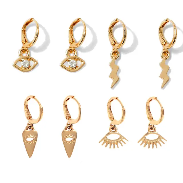 Flatfoosie 5Pair Pink Blue Heart Butterfly Drop Earrings Set For Women Boho Cute Star Moon Eye Dangle Earring 2022 Trend Jewelry 147310GD