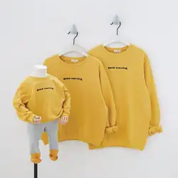2019 одинаковые комплекты для семьи с вышитыми буквами и надписями спортивный свитер с длинными рукавами футболки для всей семьи Детские