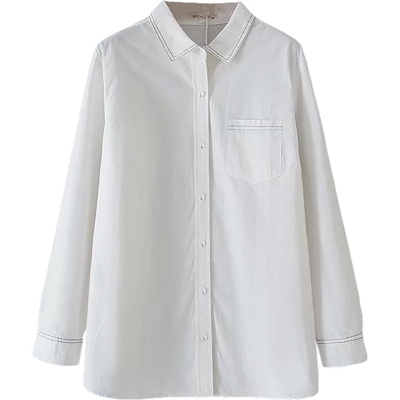 

Plus Size Casual Blouses 2019 Autumn Women Fashion Loose Long Sleeve Washed cotton Shirts B1-19046