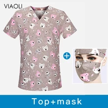 Унисекс зубной скрабы Топы Униформа Высокое качество Доктор рабочая одежда медсестры медицинская хирургическая одежда салон красоты мультфильм Печать Топы