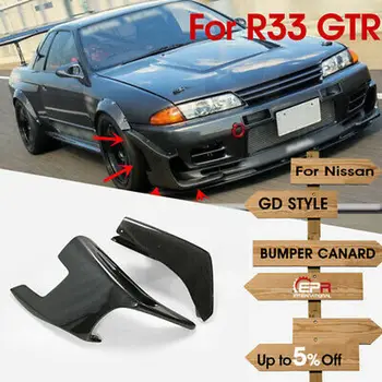 

For Nissan R33 Skyline GTR GD Style Carbon Fiber Black Glossy Finished Front Bumper Canard Body Exterior Accessories kit