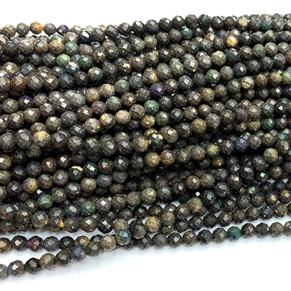 Veemake Black Opal DIY Natural Necklace Bracelets Earrings Ring Faceted Small Round Women's Beads For Jewelry Making 06764 6