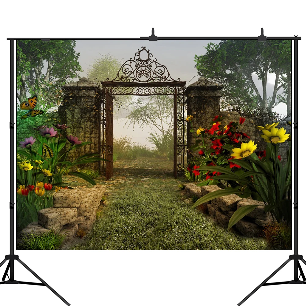 Lyavshi Vinyl Photography Background Fairy Tale door Butterfly flowers Computed Printed Children Backdrops for Photo Studio | Электроника