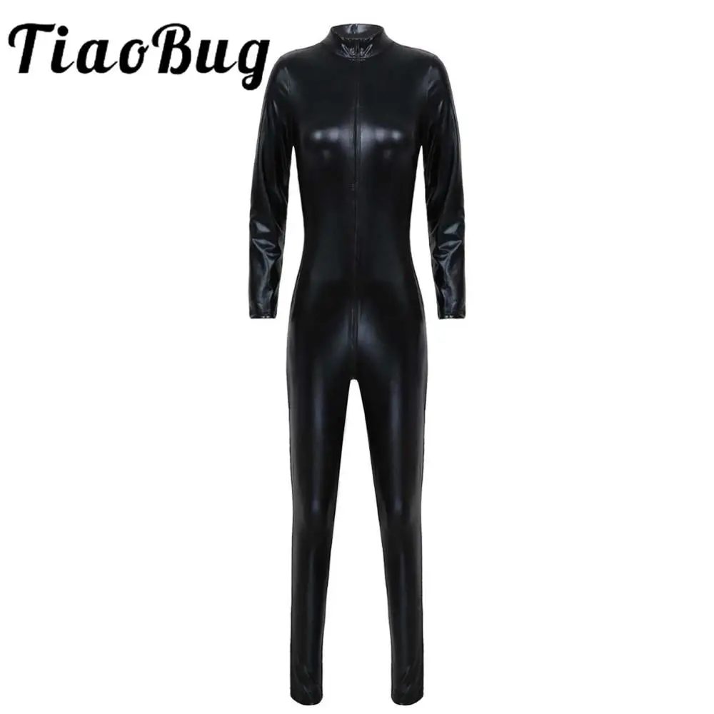 Womens Lingerie Crotch Zipper Bodysuit Latex Catsuit Erotic Leotard