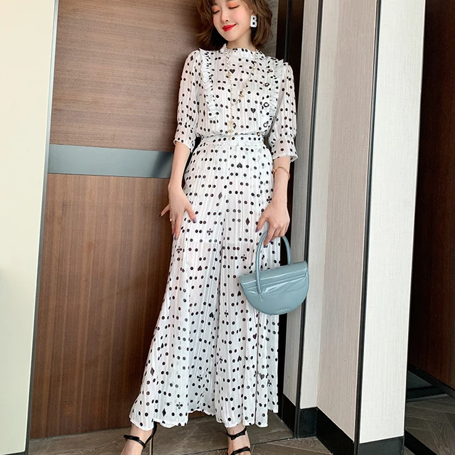 Fashion Women Polka Dot Trousers Suit 