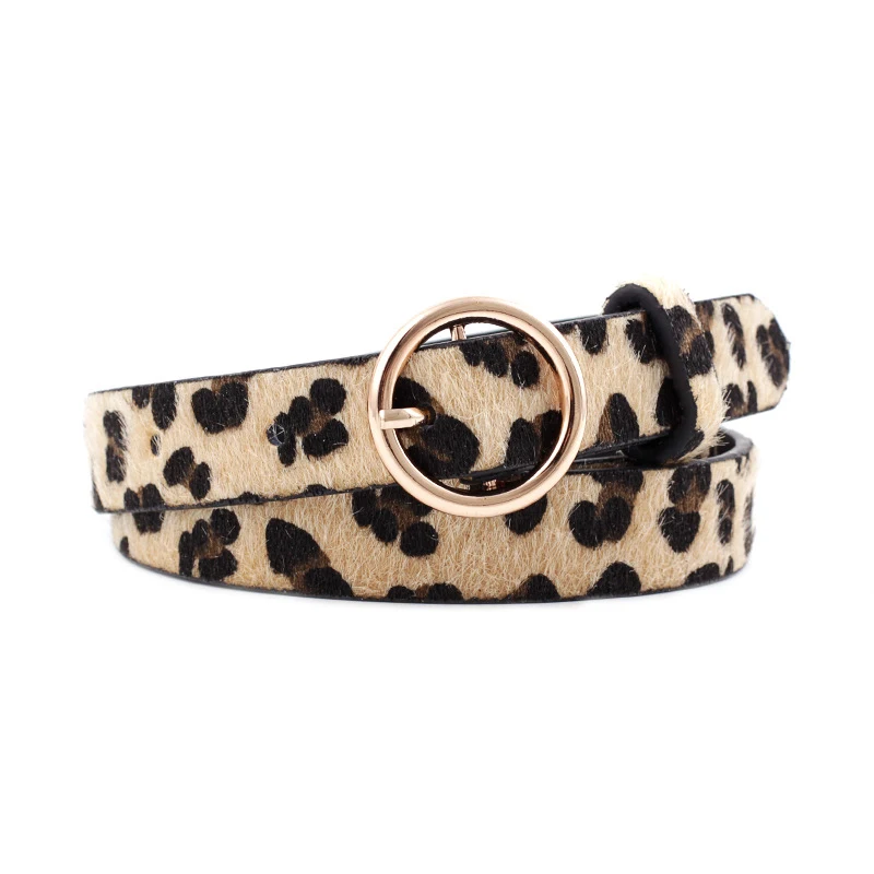 Женский ремень в сдержанном стиле для девушек, круглый ремень с пряжкой, подходит ко всему, лаконичный ремень с круглой пряжкой для девушек, Простой ремень с леопардовым узором