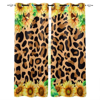 

Sunflower Leopard Texture Window Curtain Living Room Bathroom Kitchen Curtains Luxury Home Decor