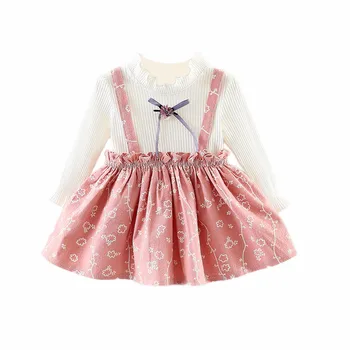 

New Cute Baby Girl Printed One-piece Dress Cute Bow Suspender Dress Girls Casual Style Clothes