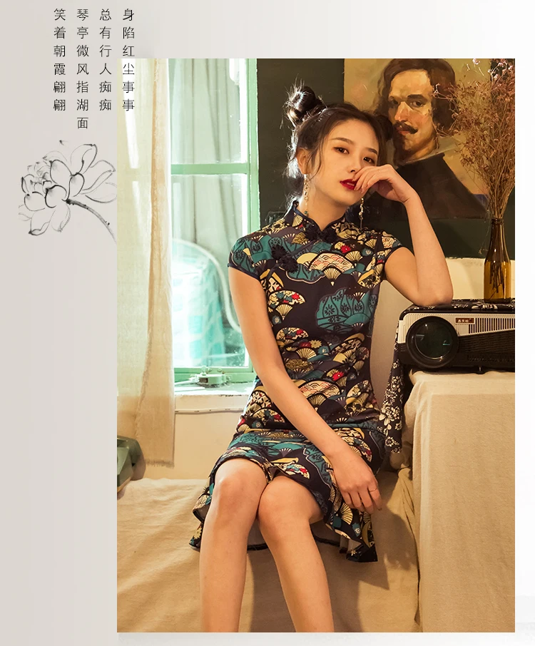 Лето 2019 г. белый китайский для женщин qipao Плюс vantage печати Чонсам с цветами пятно Длинные платья Элегантный женский китайское платье
