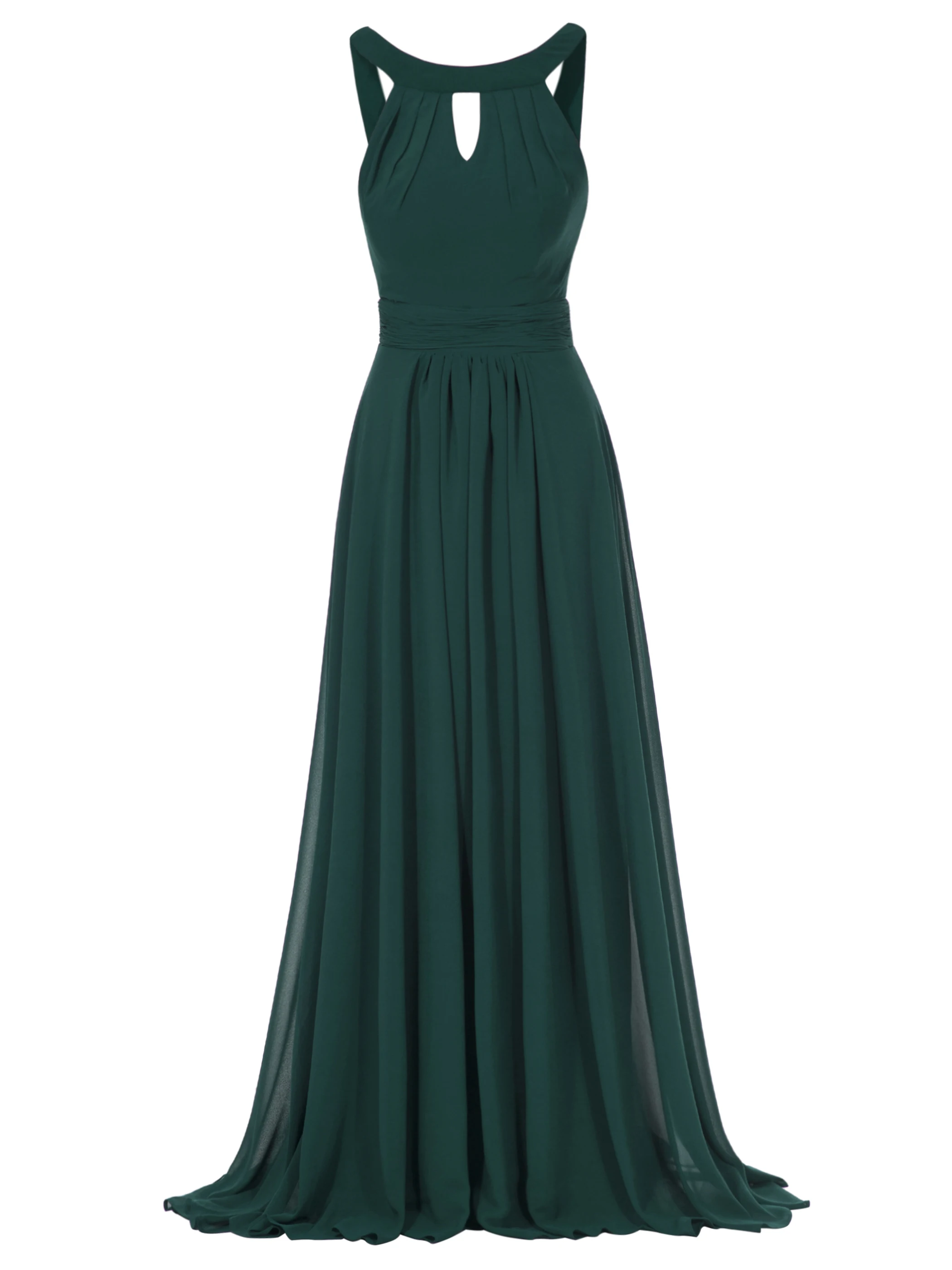 Dresssv вечернее платье, шифоновое красное платье без рукавов с рюшами, длина до пола,, розовые драпированные Вечерние платья на молнии, длинное вечернее платье - Цвет: Dark Green
