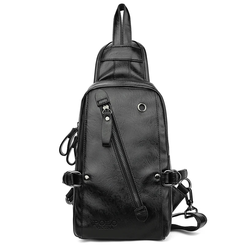 VICUNA POLO, модная черная сумка-слинг из искусственной кожи для мужчин, однотонная Лоскутная мужская сумка-мессенджер для отдыха, сумки через плечо - Цвет: BLACK
