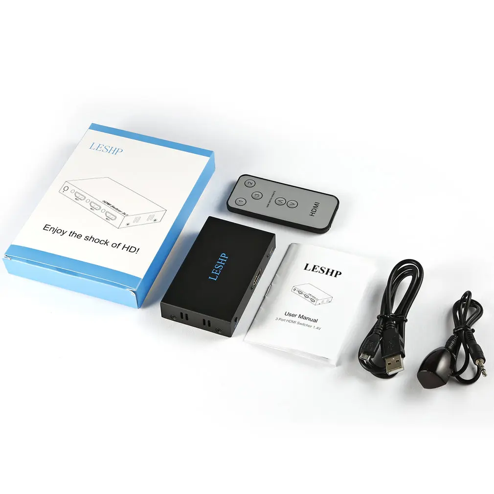 

Leshp Plug And Play Low Power Consumption 3 Channel 4K Hdmi Switcher 3 In 1 Three Port 1.4V Splitter Box Hub